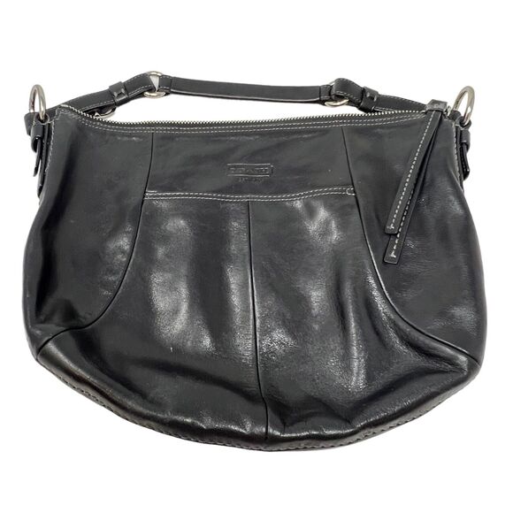Coach Black Leather‎ Hobo Shoulder Bag Signature Stagecoach Keychain Bag Charm - Picture 1 of 6